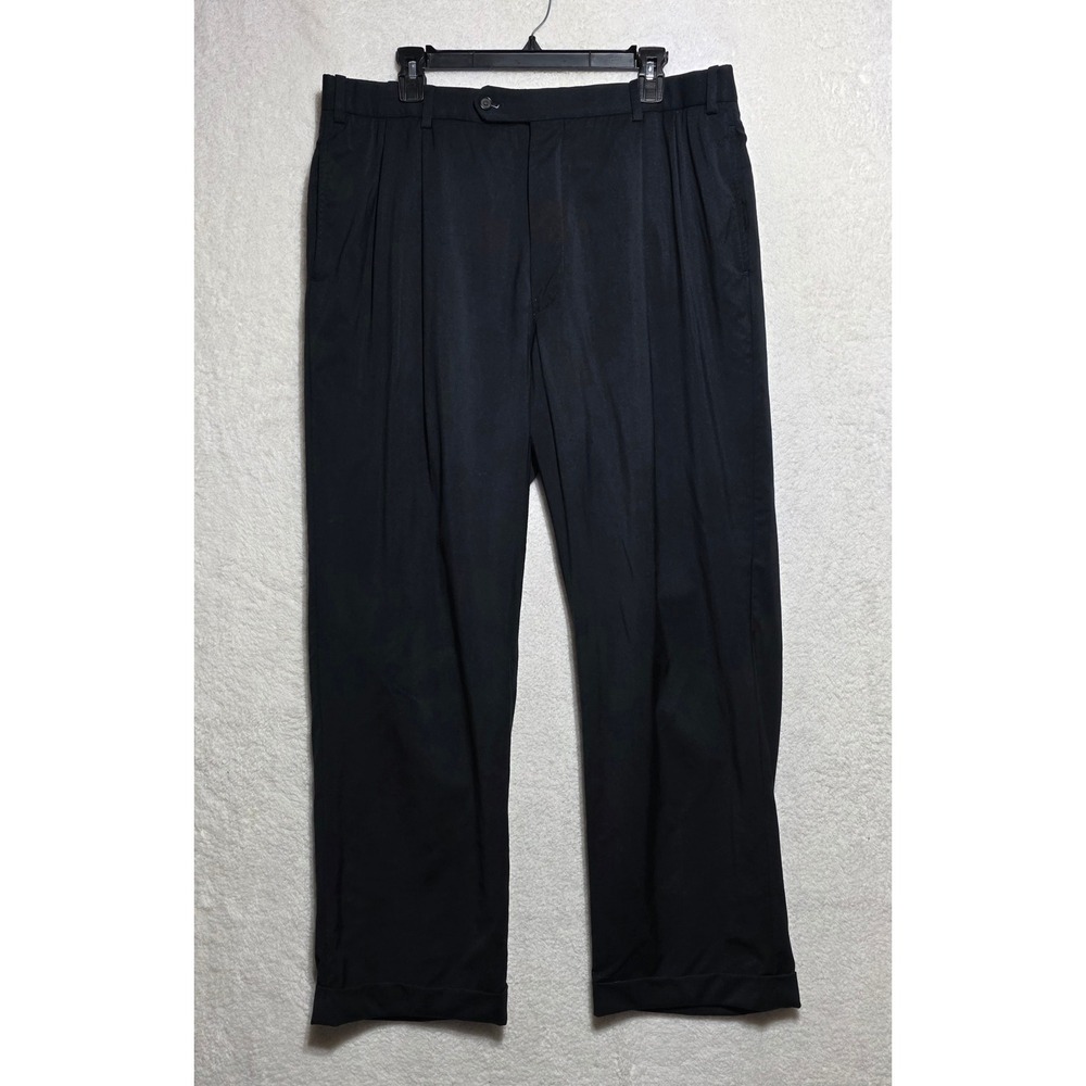 Brooks Brothers Country Club Men's Black 100% Wool Pleated Cuffed Trousers 37x28